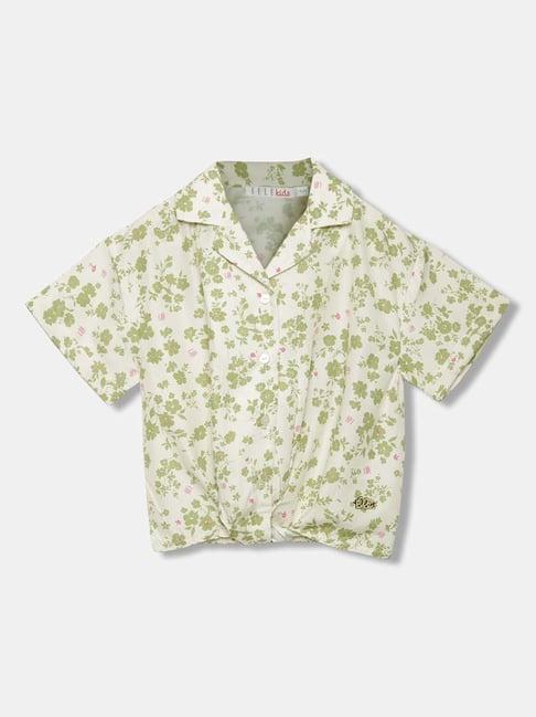 elle kids beige & green floral print shirt