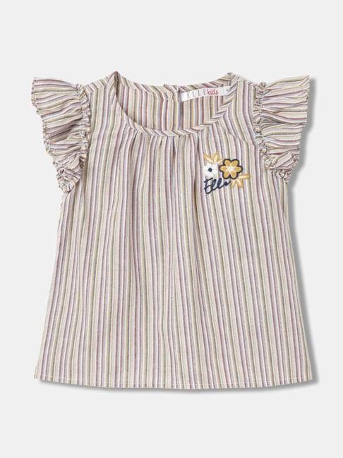 elle kids beige cotton striped top