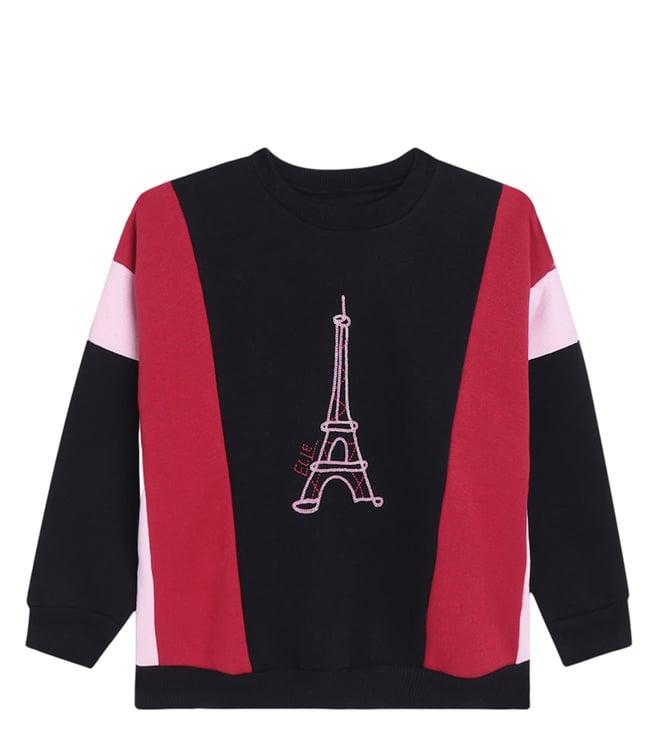 elle kids black & deep red color block regular fit sweatshirt