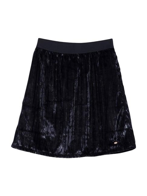elle kids black cotton self pattern skirt