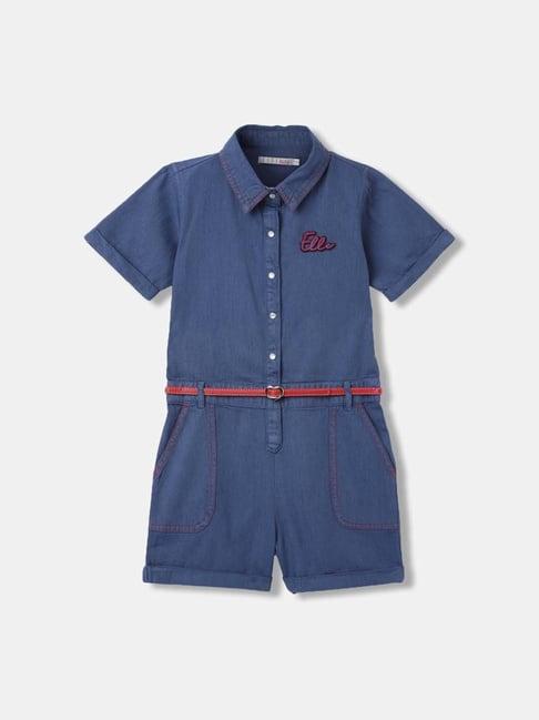 elle kids blue cotton logo playsuit