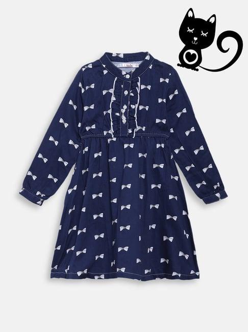 elle kids blue cotton printed dress