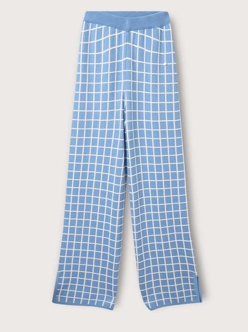 elle kids chambray blue & white chequered trousers