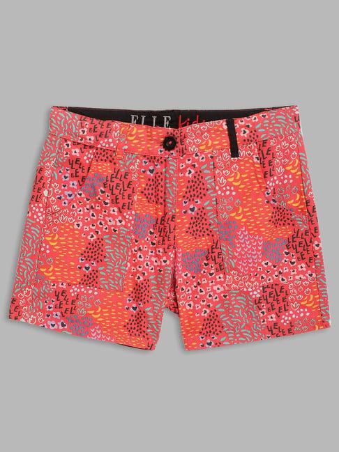 elle kids coral cotton printed shorts