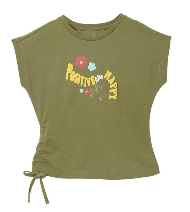elle kids forest green printed relaxed fit top
