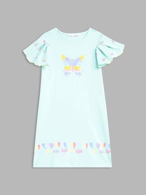 elle kids mint green printed dress