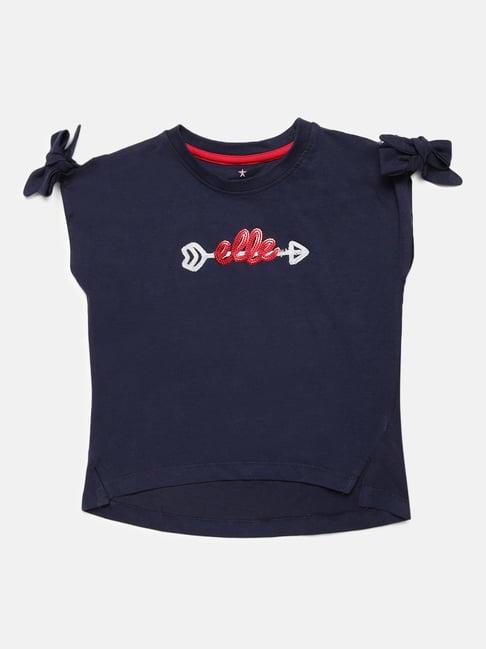 elle kids navy cotton embellished t-shirt