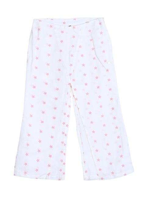 elle kids off white cotton printed trousers