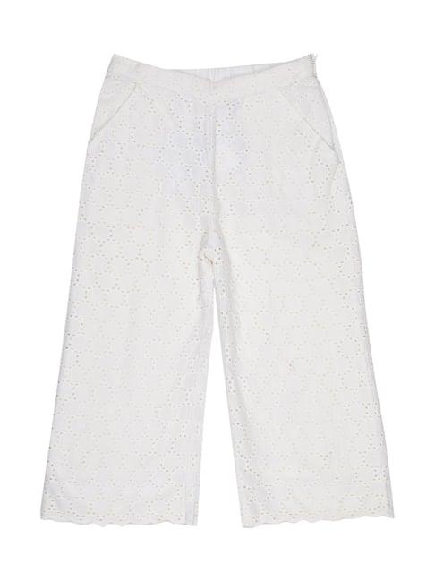 elle kids off white cotton textured trousers