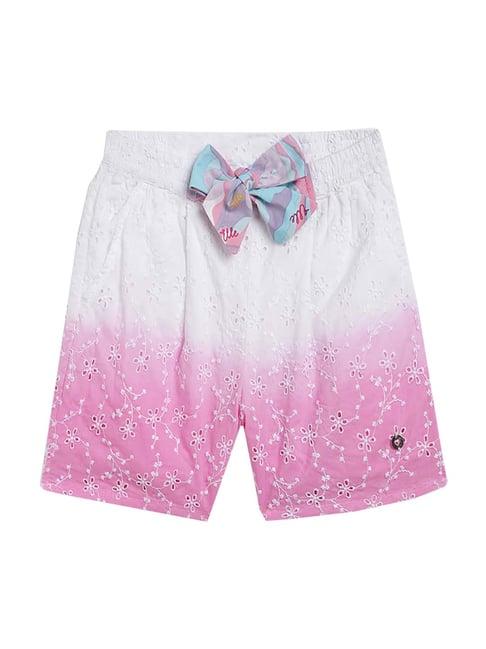 elle kids pink & white cotton embroidered shorts