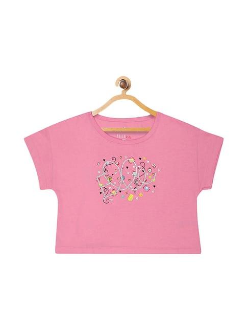 elle kids pink cotton printed t-shirt