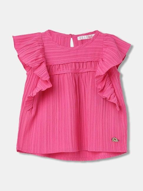 elle kids pink cotton self pattern top