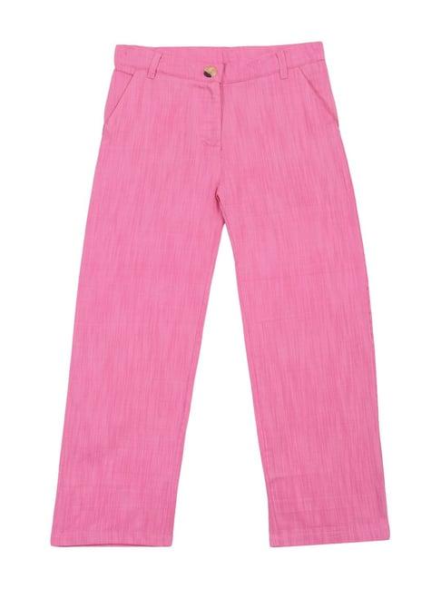 elle kids pink cotton self pattern trousers