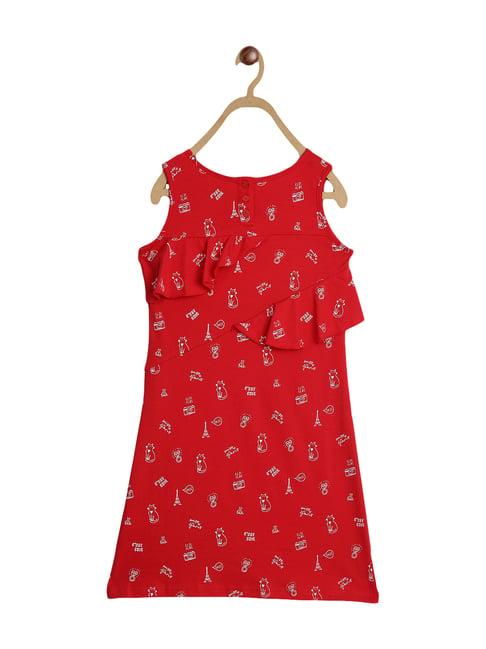 elle kids red cotton printed casual dress