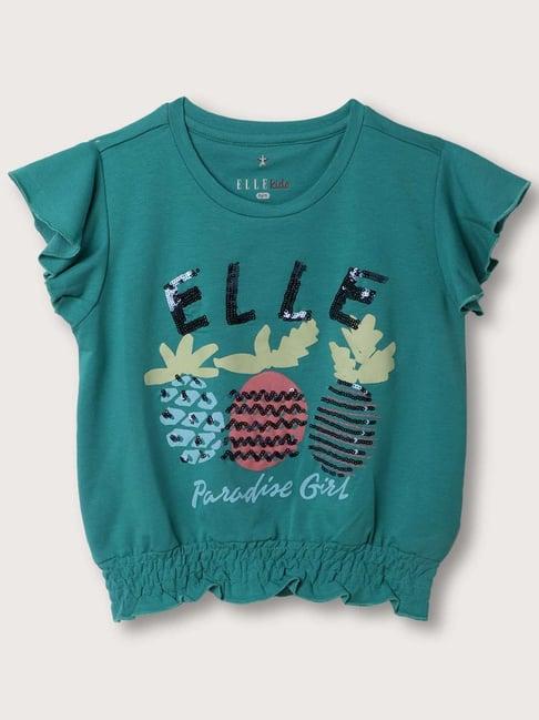 elle kids teal blue cotton embellished t-shirt