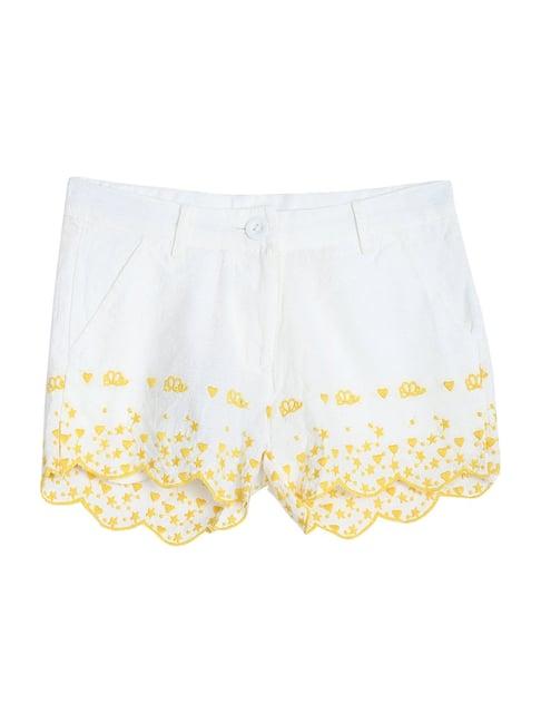 elle kids white cotton embroidered shorts