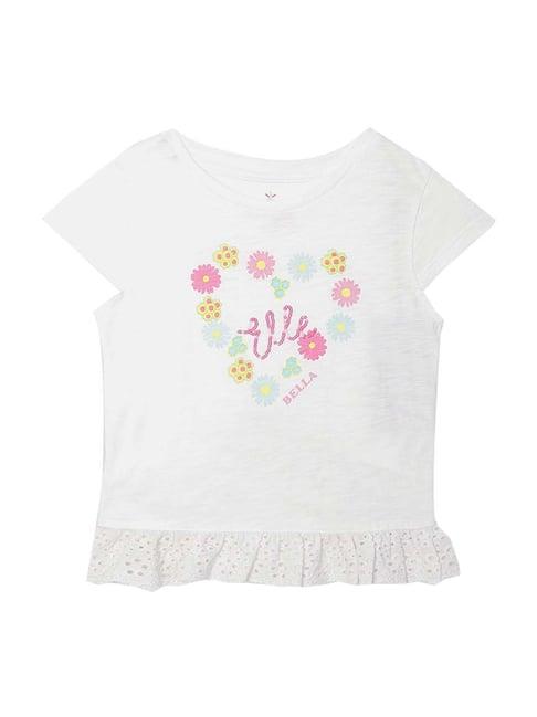 elle kids white cotton printed t-shirt