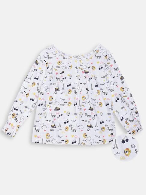 elle kids white cotton printed top