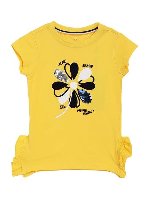 elle kids yellow cotton embellished top