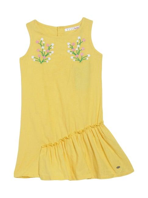 elle kids yellow cotton embroidered dress