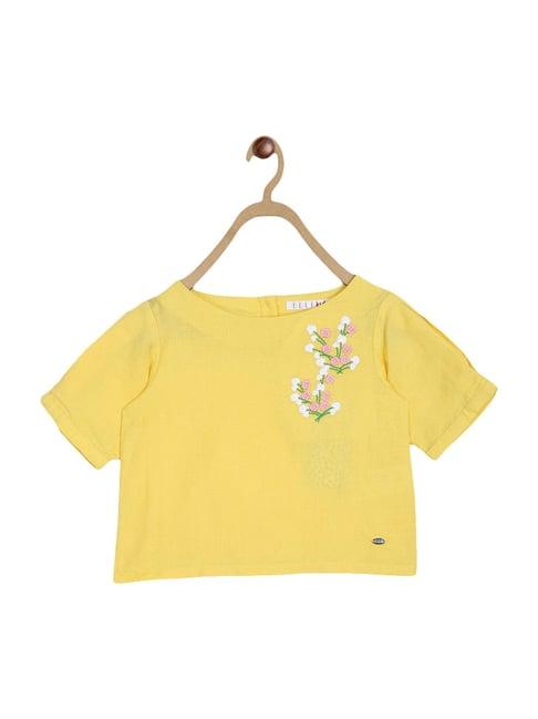 elle kids yellow cotton embroidered top