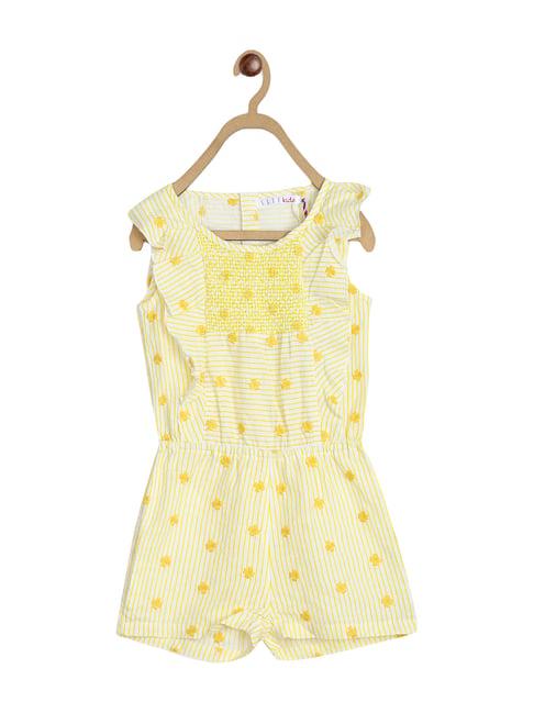 elle kids yellow cotton printed jumpsuit