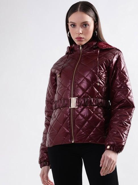 elle maroon regular fit quilted jacket