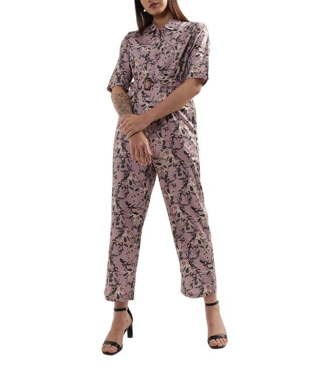 elle mauve floral print regular fit jumpsuit