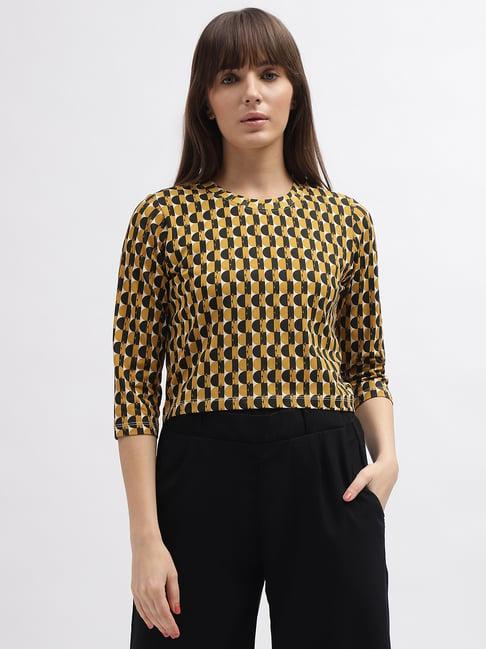 elle mustard & black cotton printed t-shirt