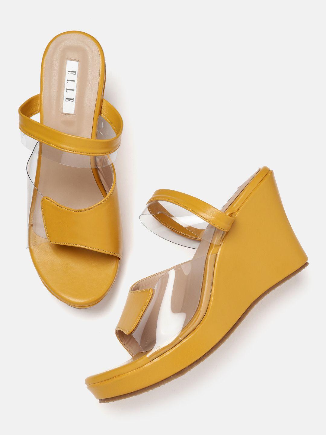 elle mustard yellow & transparent solid wedges