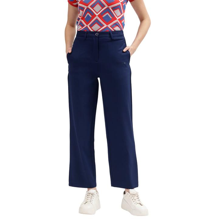 elle navy fashion straight fit flat front trousers