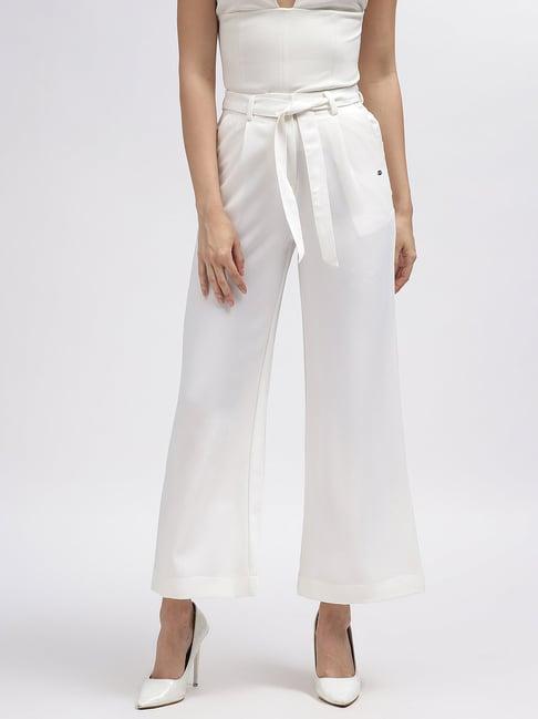 elle off white regular fit high rise trousers