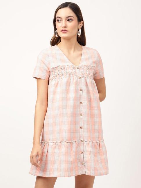 elle orange check mini a-line dress