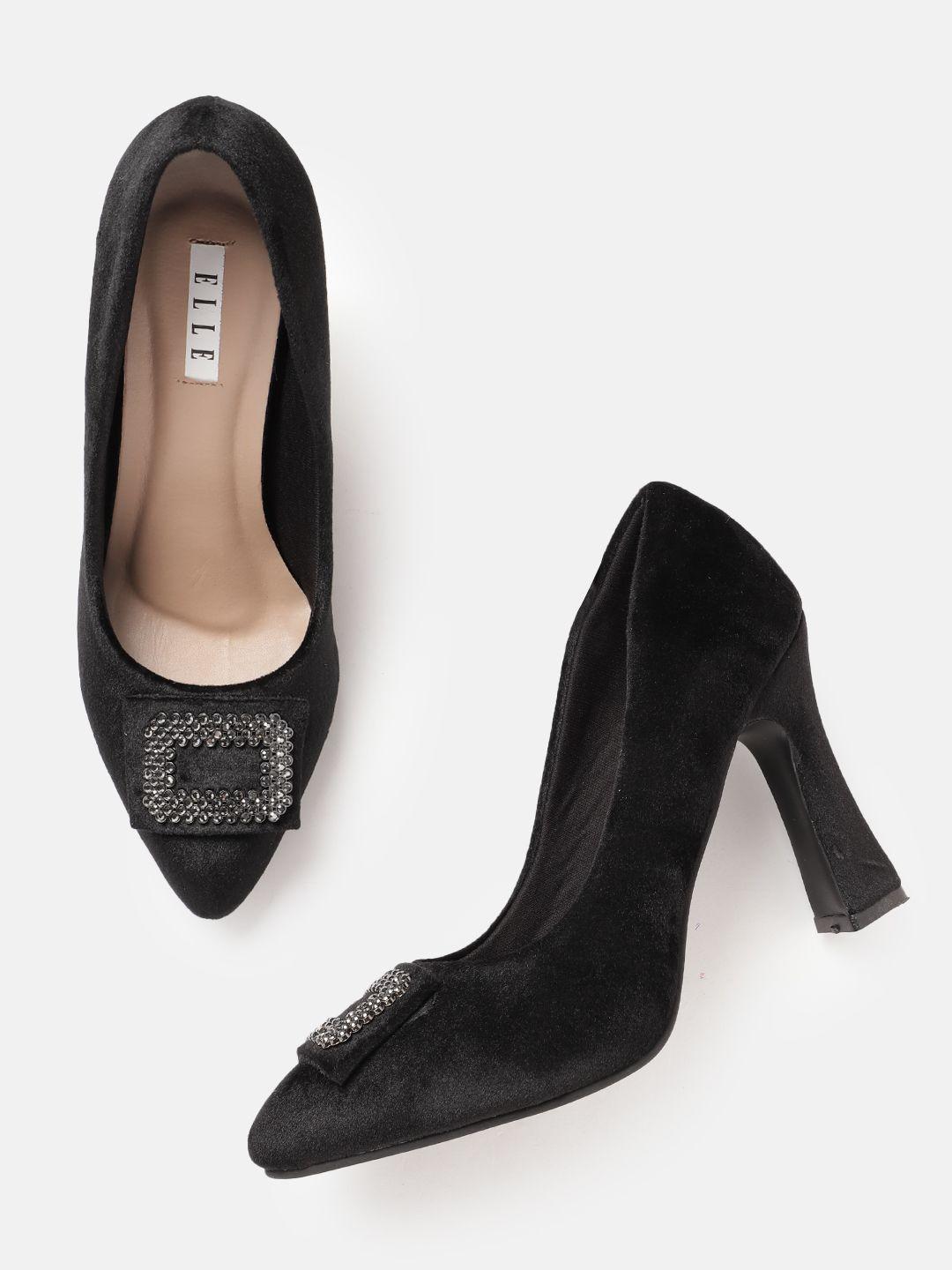 elle party block heel pumps with embellished detail