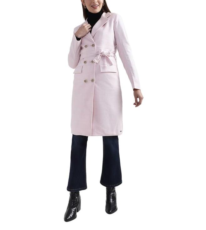 elle pink checked regular fit double breasted overcoat