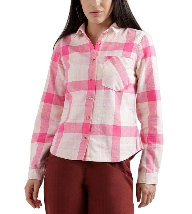 elle pink checked relaxed fit shirt