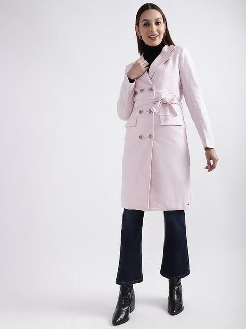 elle pink checks double breasted overcoat