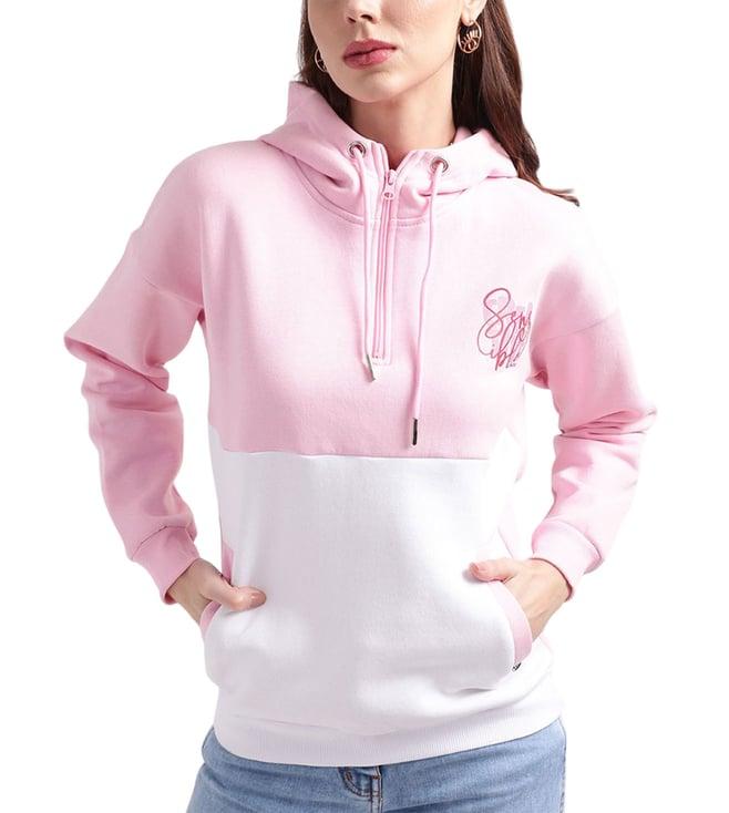 elle pink color-blocked regular fit pullover hoodie