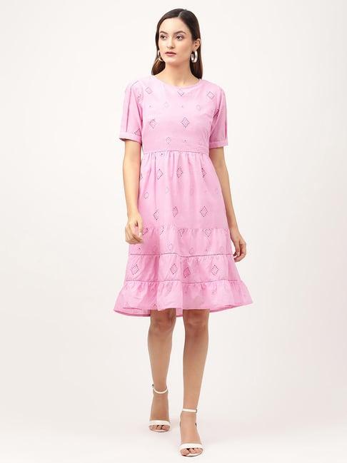 elle pink embroidered midi dress