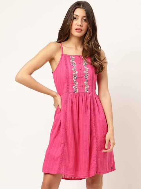 elle pink embroidered mini a-line dress