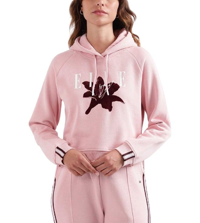 elle pink fashion printed relaxed fit hoodie