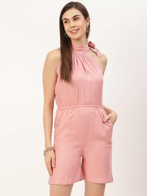 elle pink halter neck playsuit