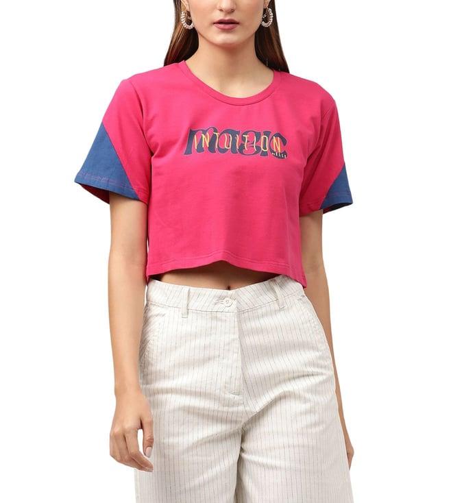 elle pink printed boxy fit crop t-shirt