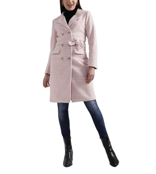 elle pink printed regular fit double breasted overcoat