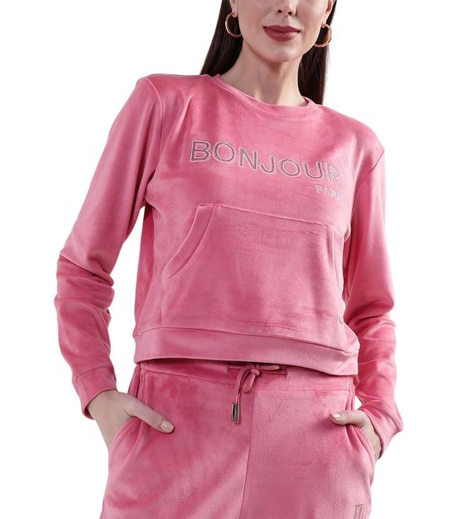 elle pink printed regular fit pullover sweatshirt