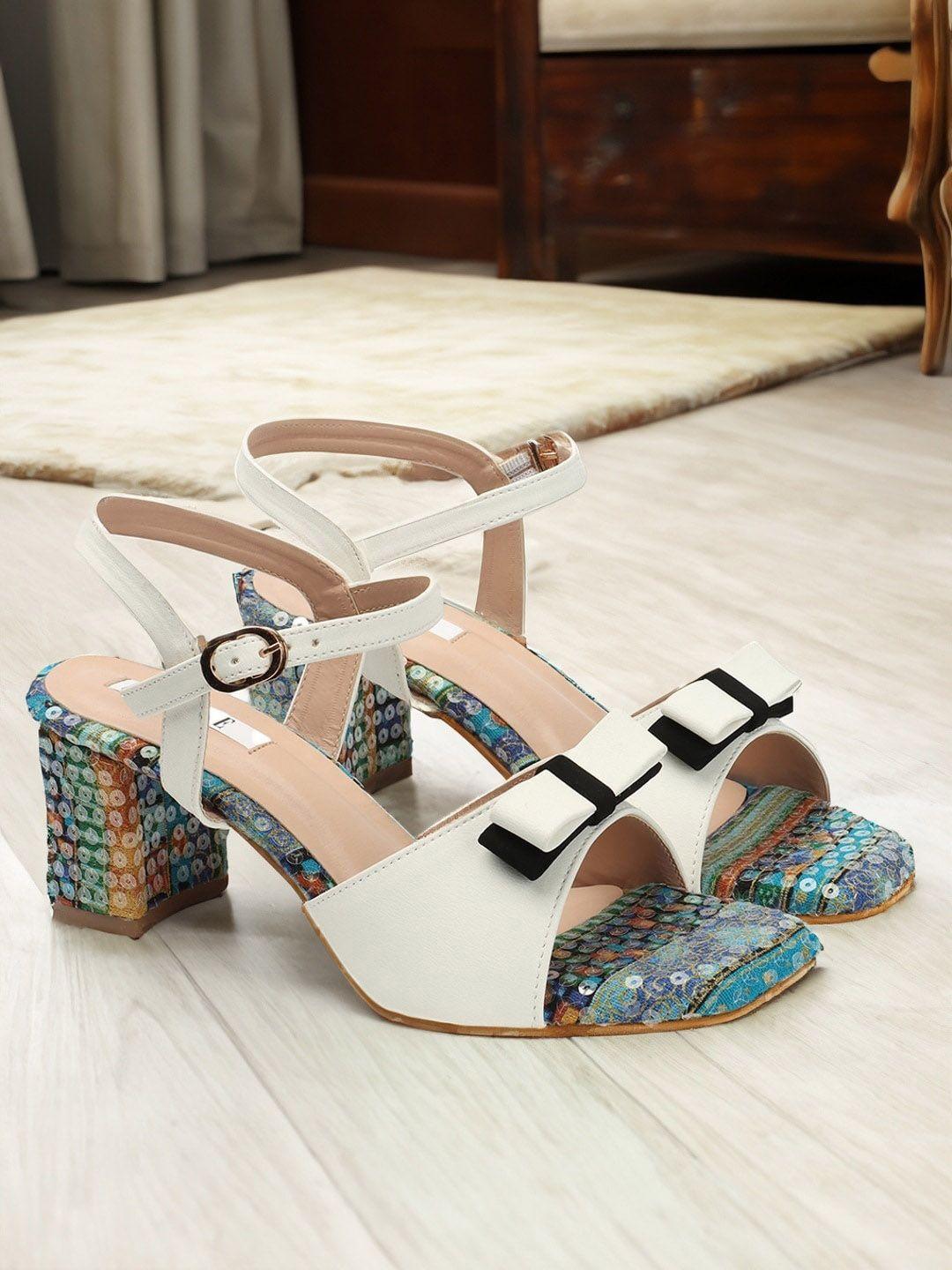 elle printed bow detail block heels