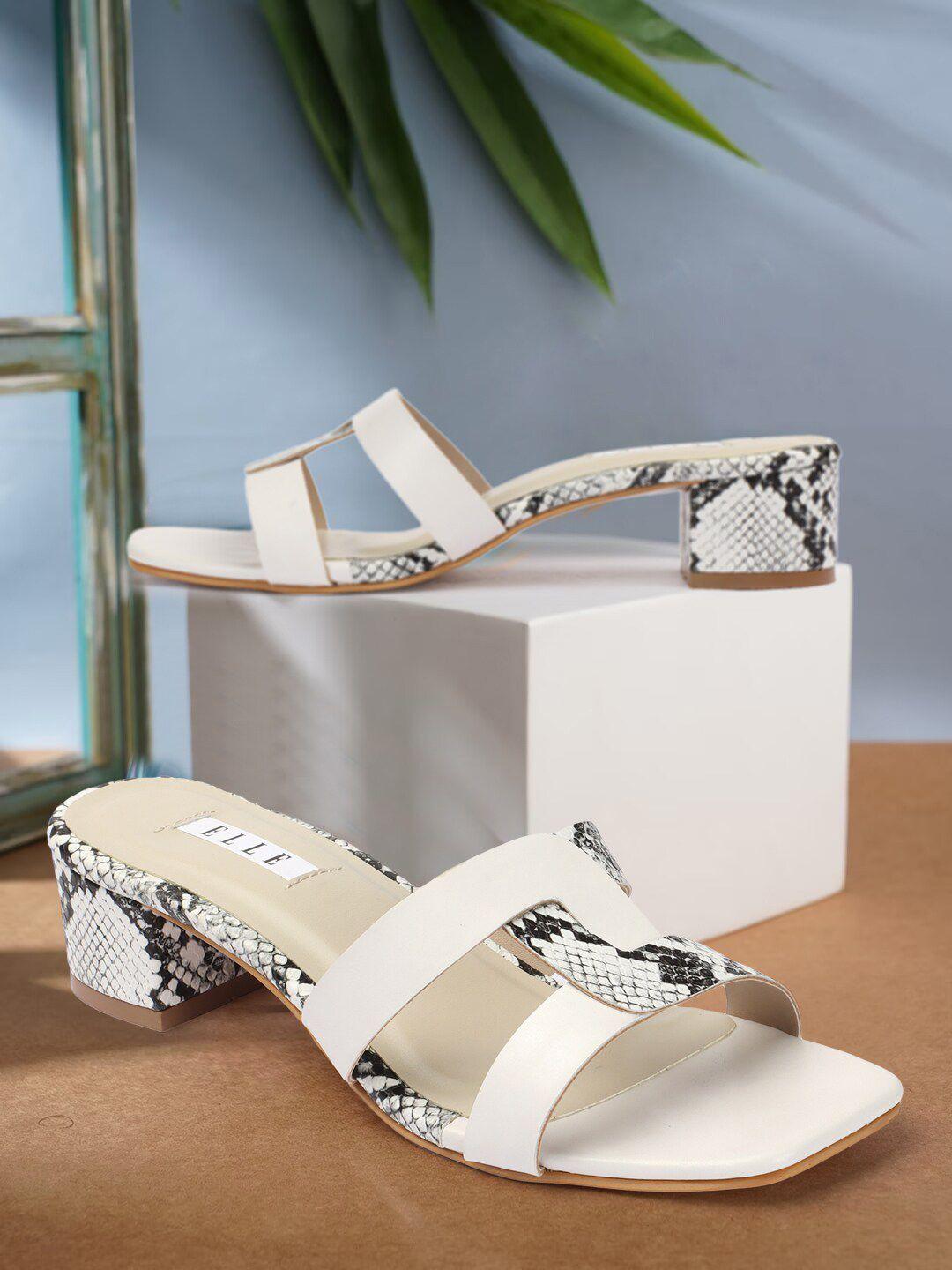 elle printed open toe block heels