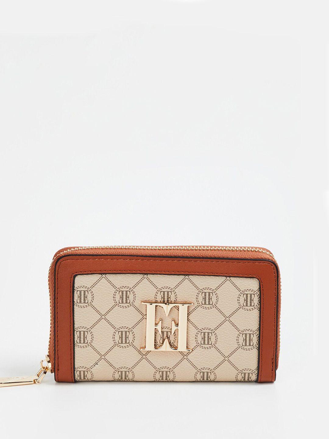 elle printed pu zip around wallet