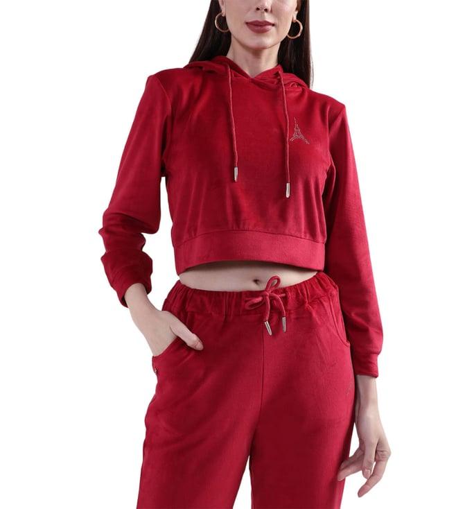 elle red embellished regular fit pullover hoodie