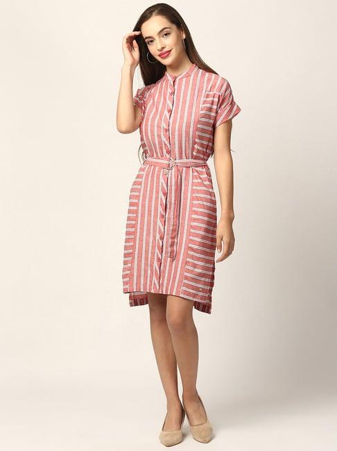 elle red striped high-low dress